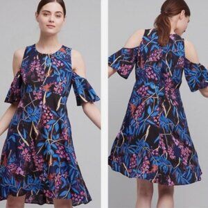 Anthropologie MAEVE Floral ELIA OPEN-SHOULDER DRESS Bell Flutter Sleeve Size 6